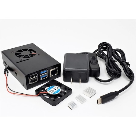 Micro Aluminum Case for Raspberry Pi 4 Model B with Fan & USB-C Power, Balck MI332938